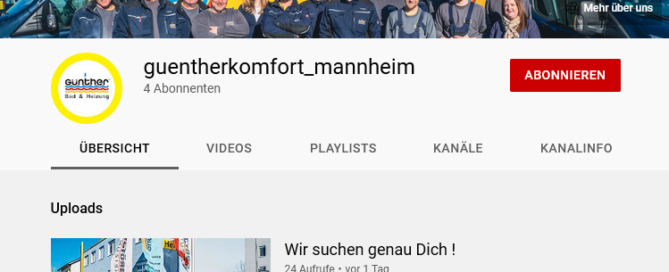 Screenshot des YouTube-Kanals der Firma Günther.